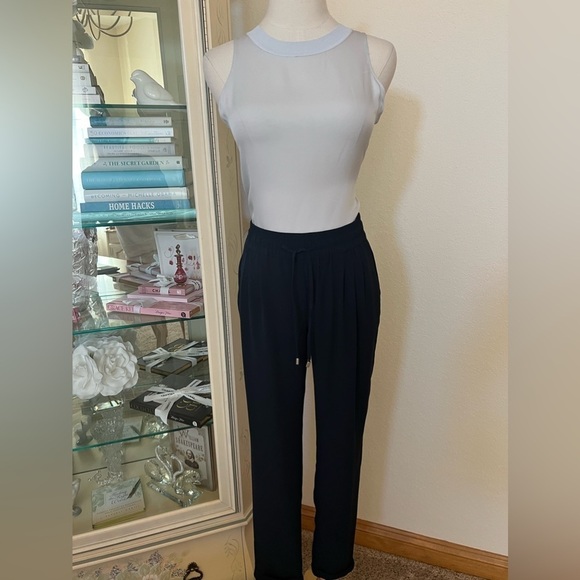 Zara Navy Ankle Pants Size S Drawstring Waist Pockets - Picture 1 of 7